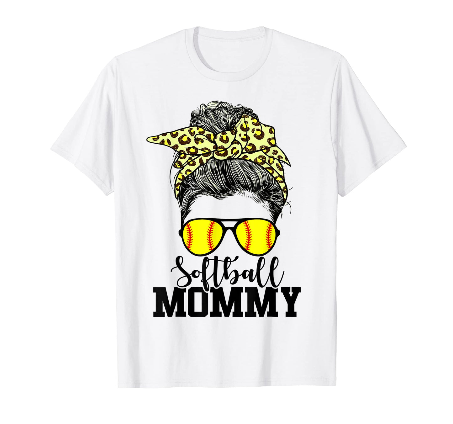 Softball Mommy Messy Bun Leopard Mom T-Shirt - Aesthetic Graphic Men Women - T-Shirt, Sweatshirt, Hoodie