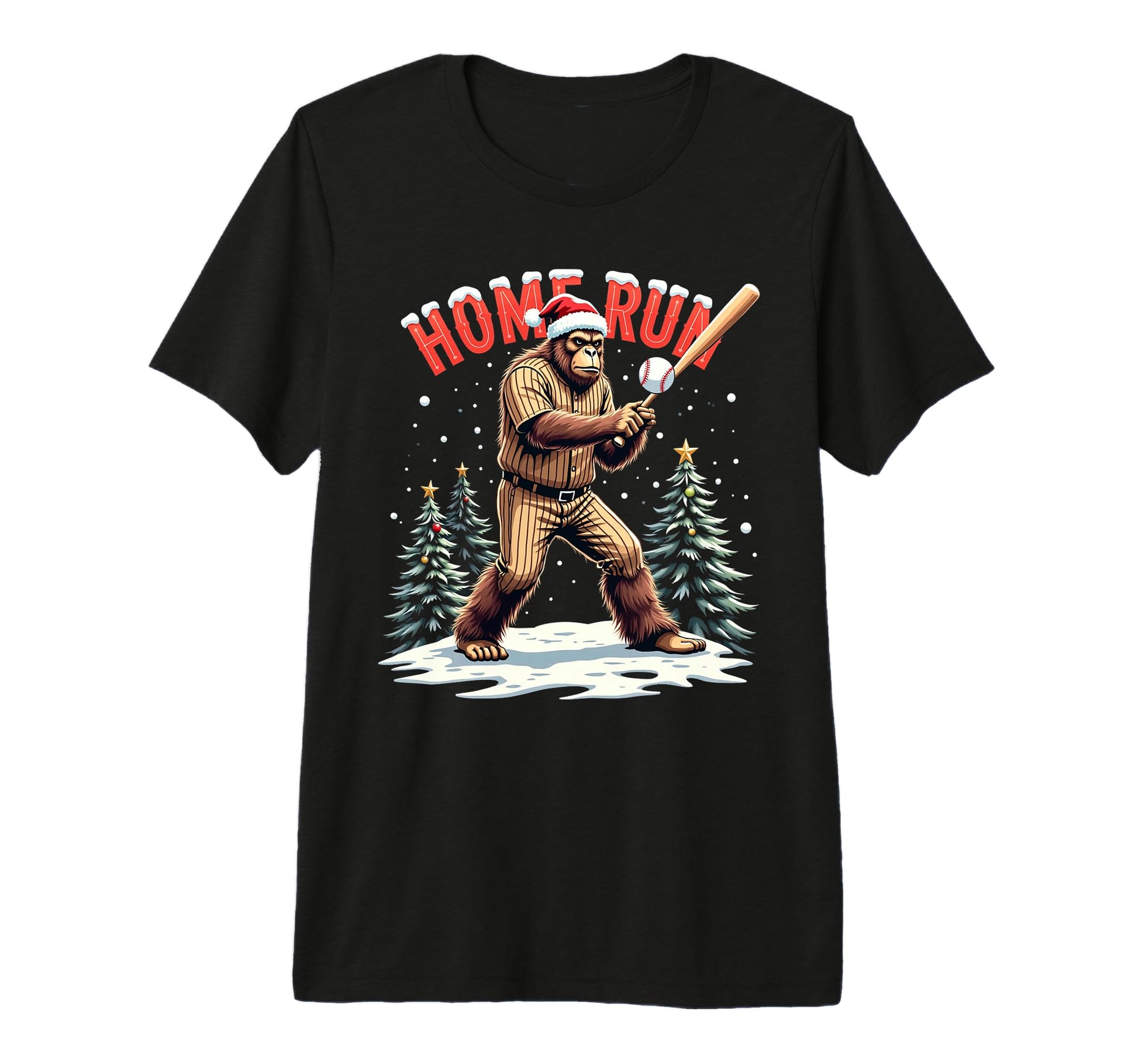 Baseball Homerun Bigfoot Santa Funny T-Shirt - Aesthetic Graphic Men Women - T-Shirt, Sweatshirt, Hoodie