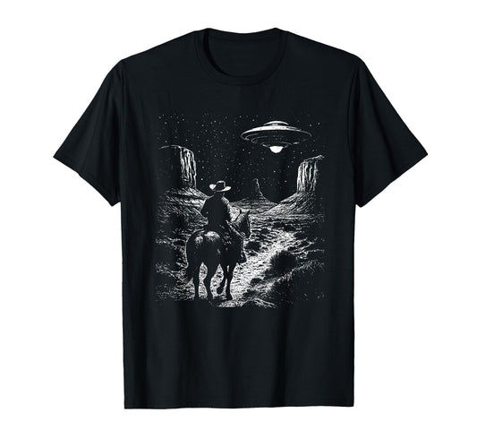 90S Cowboy Western Ufo T-Shirt - Minimalist Print for Adults - T-Shirt, Sweatshirt, Hoodie