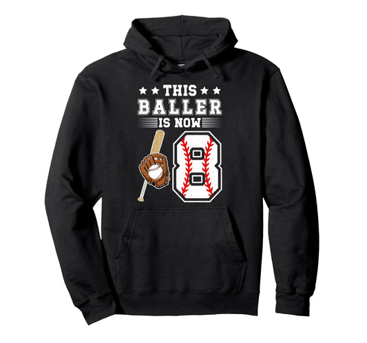8Th Birthday Baseball 8 Year Old Hoodie - Trendy Graphic for Adults - T-Shirt, Sweatshirt, Hoodie
