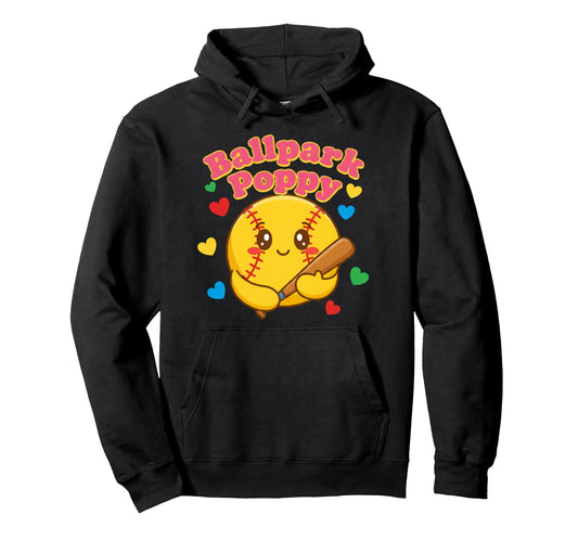 Ballpark Poppy Softball And Baseball Hoodie - Unique Graphic Men Women - T-Shirt, Sweatshirt, Hoodie