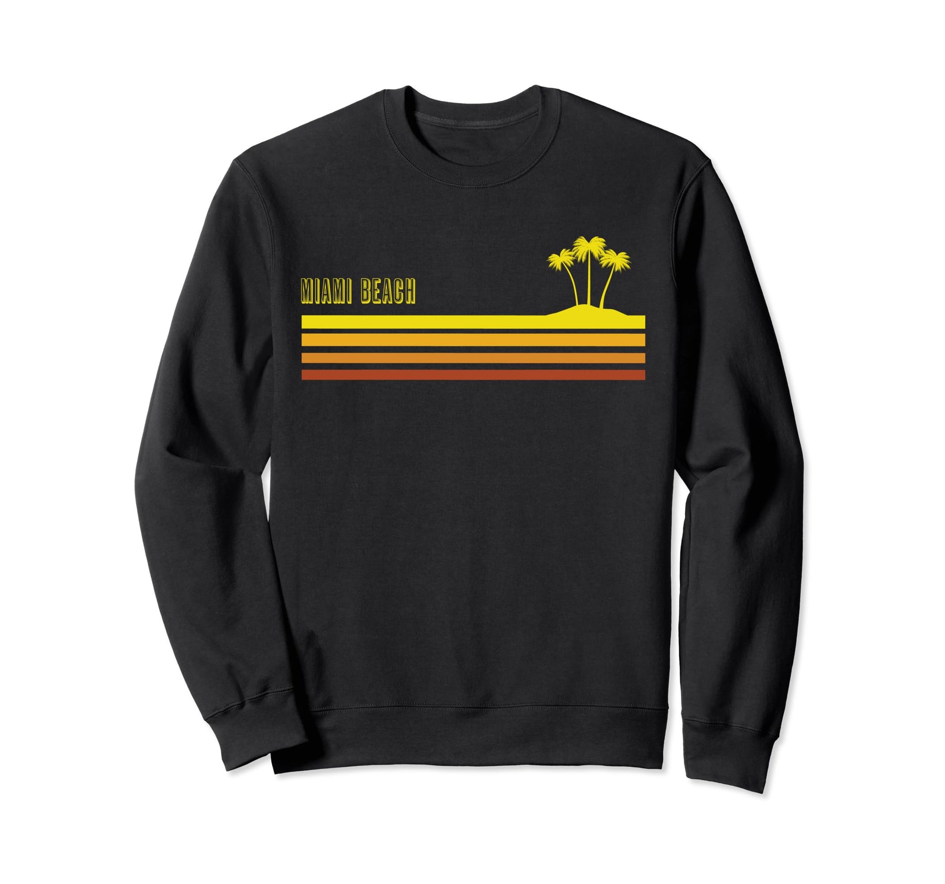 Miami Beach 70S Striped Palm Tree Sweatshirt - Casual Everyday Wear Unisex - T-Shirt, Sweatshirt, Hoodie