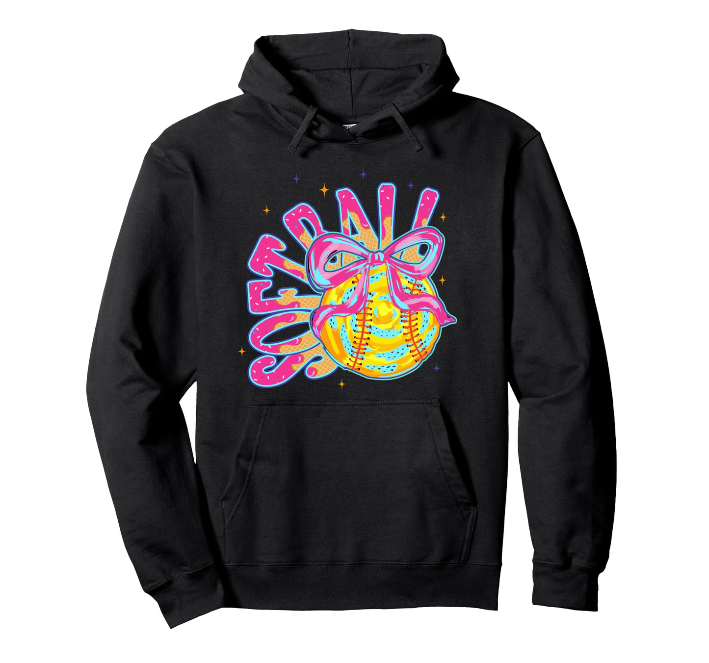 Softball Coquette Bow Ice Cream Drip Hoodie - Minimalist Print Men Women - T-Shirt, Sweatshirt, Hoodie