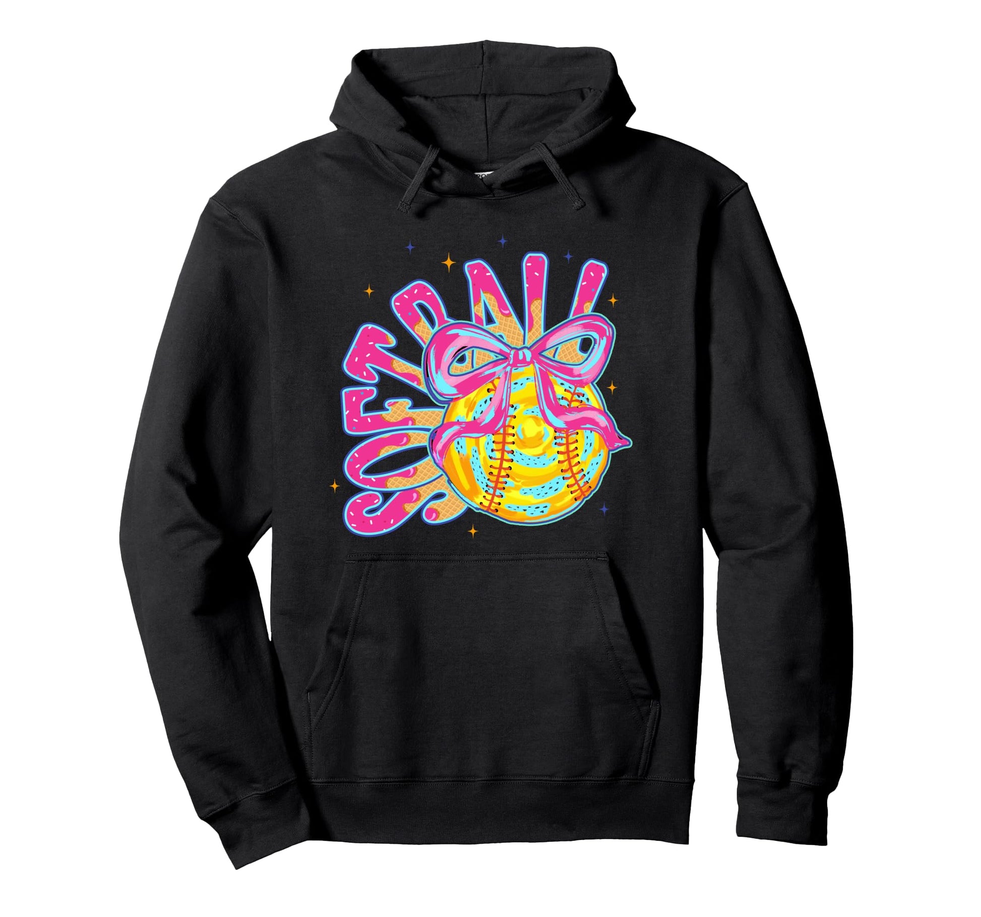 Softball Coquette Bow Ice Cream Drip Hoodie - Minimalist Print Men Women - T-Shirt, Sweatshirt, Hoodie