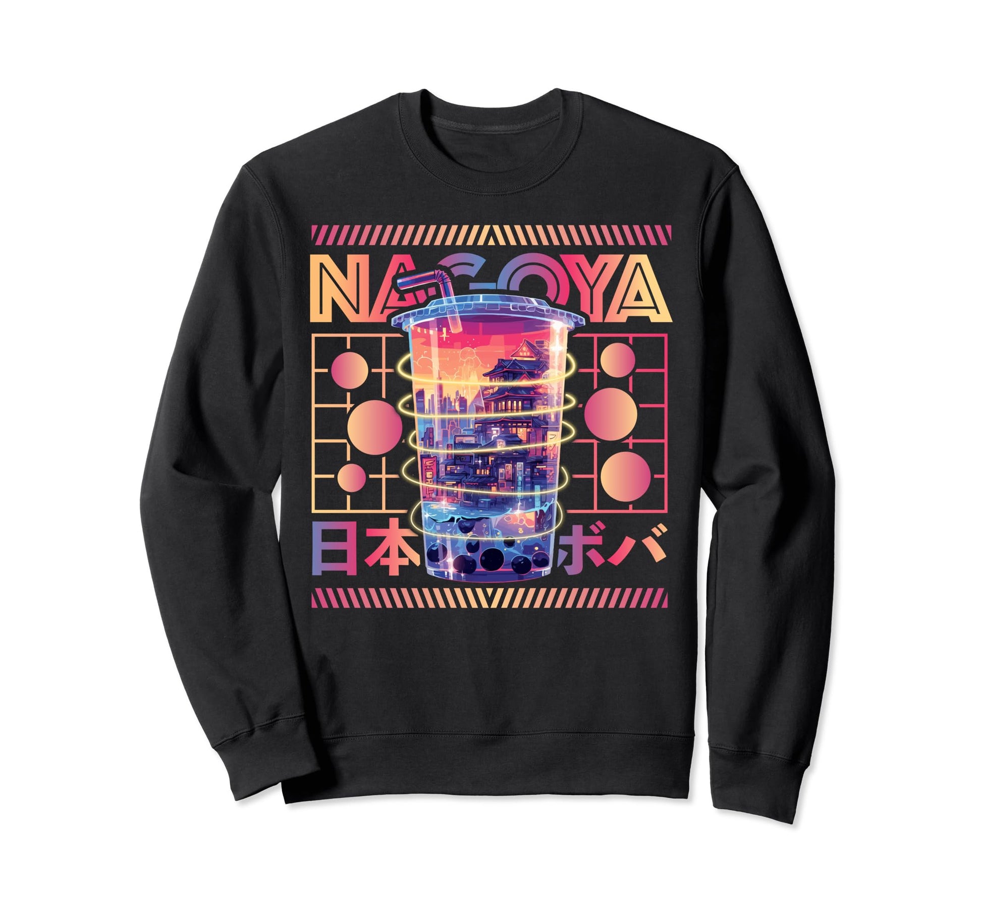 Nagoya City 80S Synthwave Boba Tea Sweatshirt - Minimalist Print Unisex - T-Shirt, Sweatshirt, Hoodie