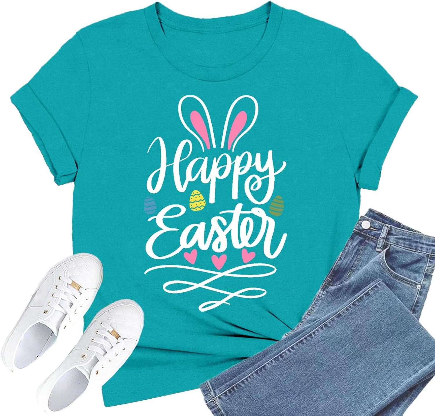 Easter for Women Happy Rabbit Ear Egg Print Tops - Adult & Kids T-Shirts, Sweatshirts & Hoodies apparel design preview 1