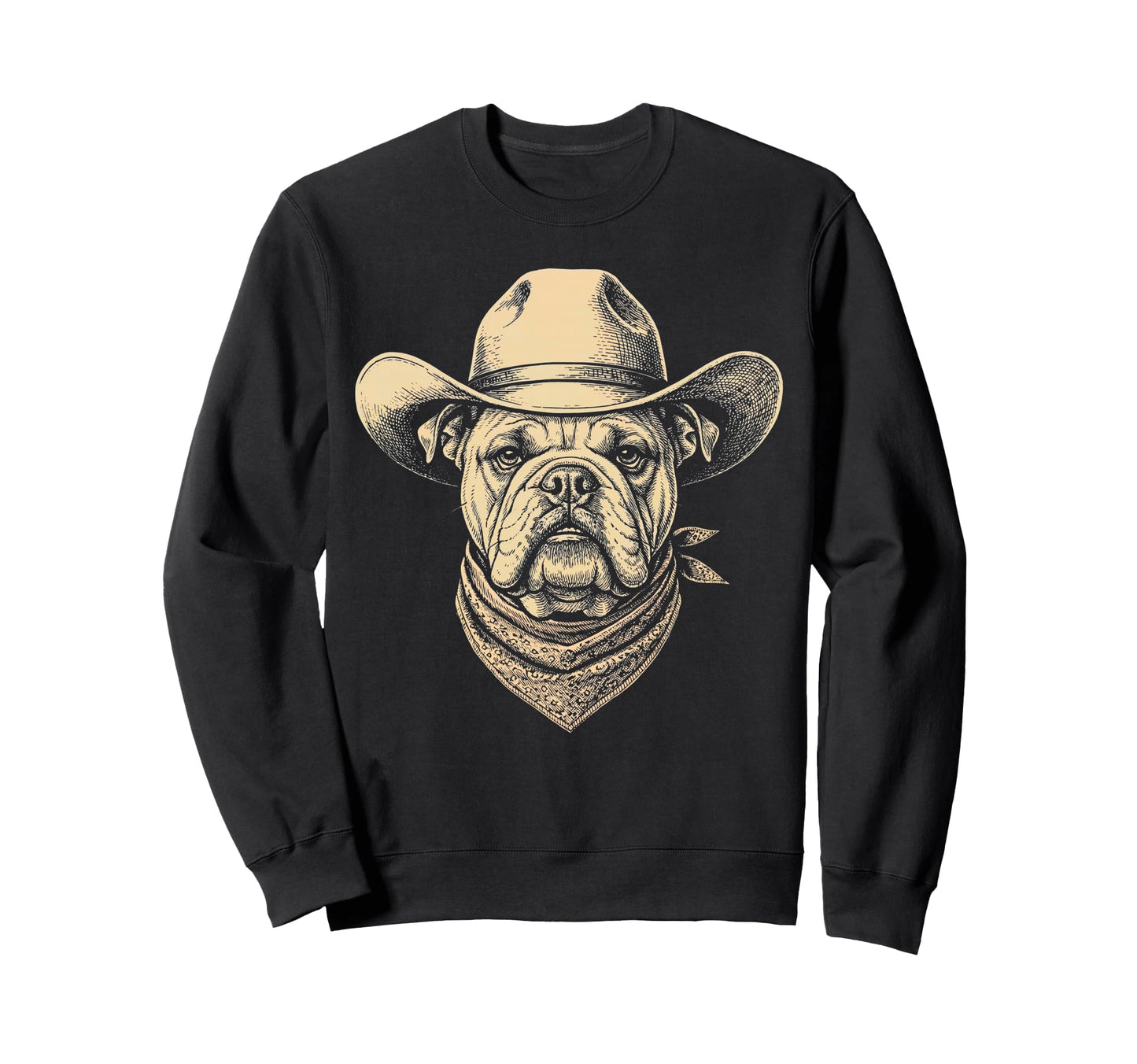 English Bulldog Cowboy Hat Bandana Sweatshirt - Novelty Apparel for Adults - T-Shirt, Sweatshirt, Hoodie