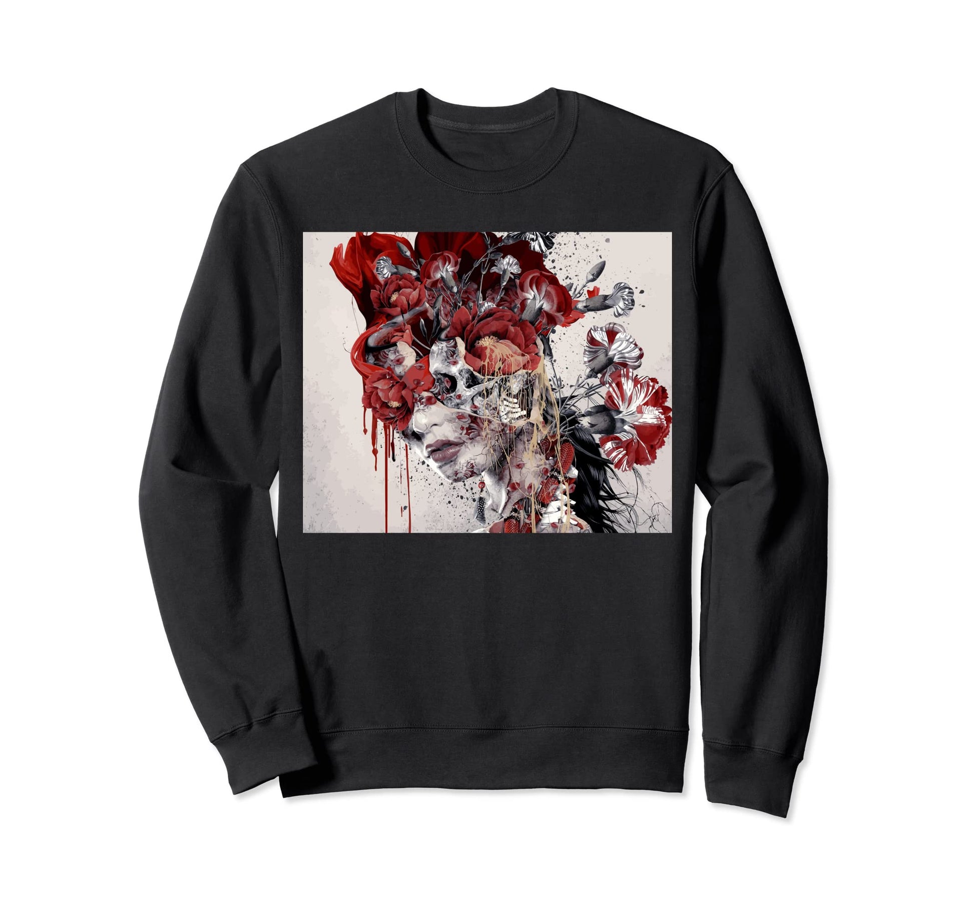 Dark Art Grunge Female Skull Flowers Sweatshirt - Streetwear Style Unisex - T-Shirt, Sweatshirt, Hoodie