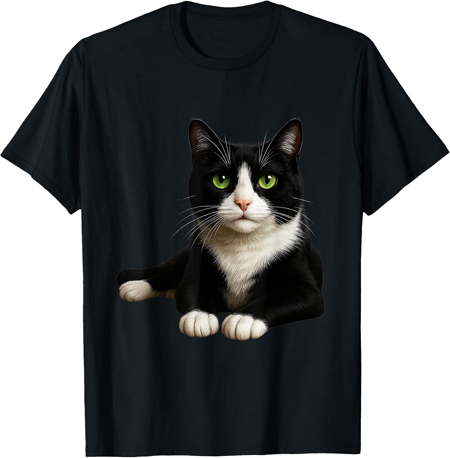 Tuxedo Cat with Green Eyes Artwork - Adult & Kids T-Shirts, Sweatshirts & Hoodies apparel design preview 1