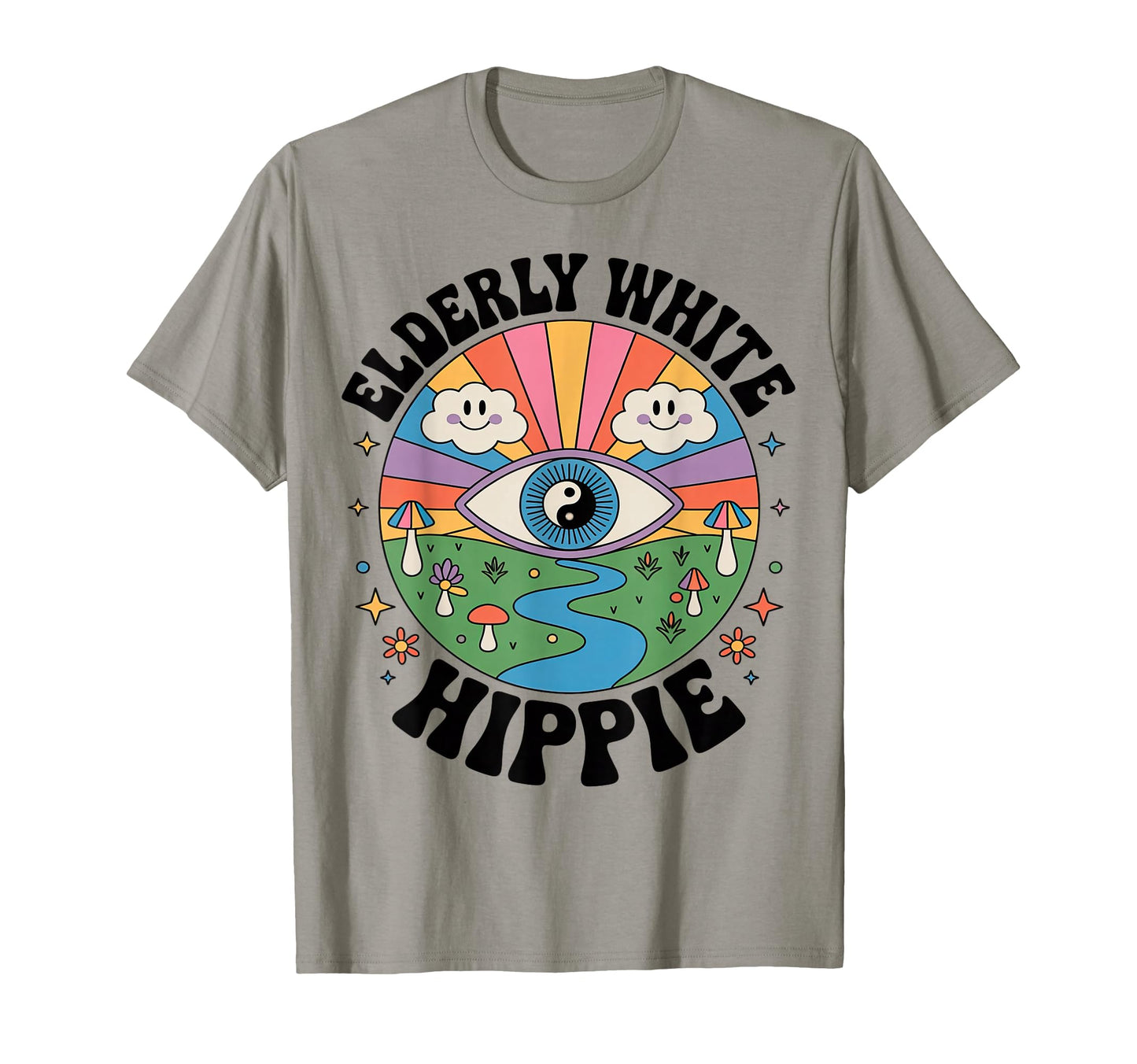Elderly White Hippie Funny Psychedelic T-Shirt - Trendy Graphic Unisex - T-Shirt, Sweatshirt, Hoodie