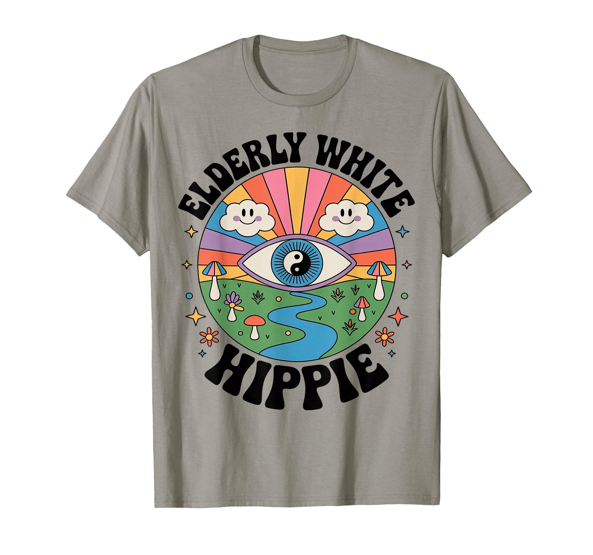 Elderly White Hippie Funny Psychedelic T-Shirt - Trendy Graphic Unisex - T-Shirt, Sweatshirt, Hoodie