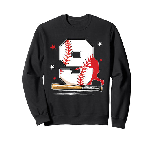 9 Years Old Baseball Birthday 9Th Sweatshirt - Minimalist Print for Adults - T-Shirt, Sweatshirt, Hoodie