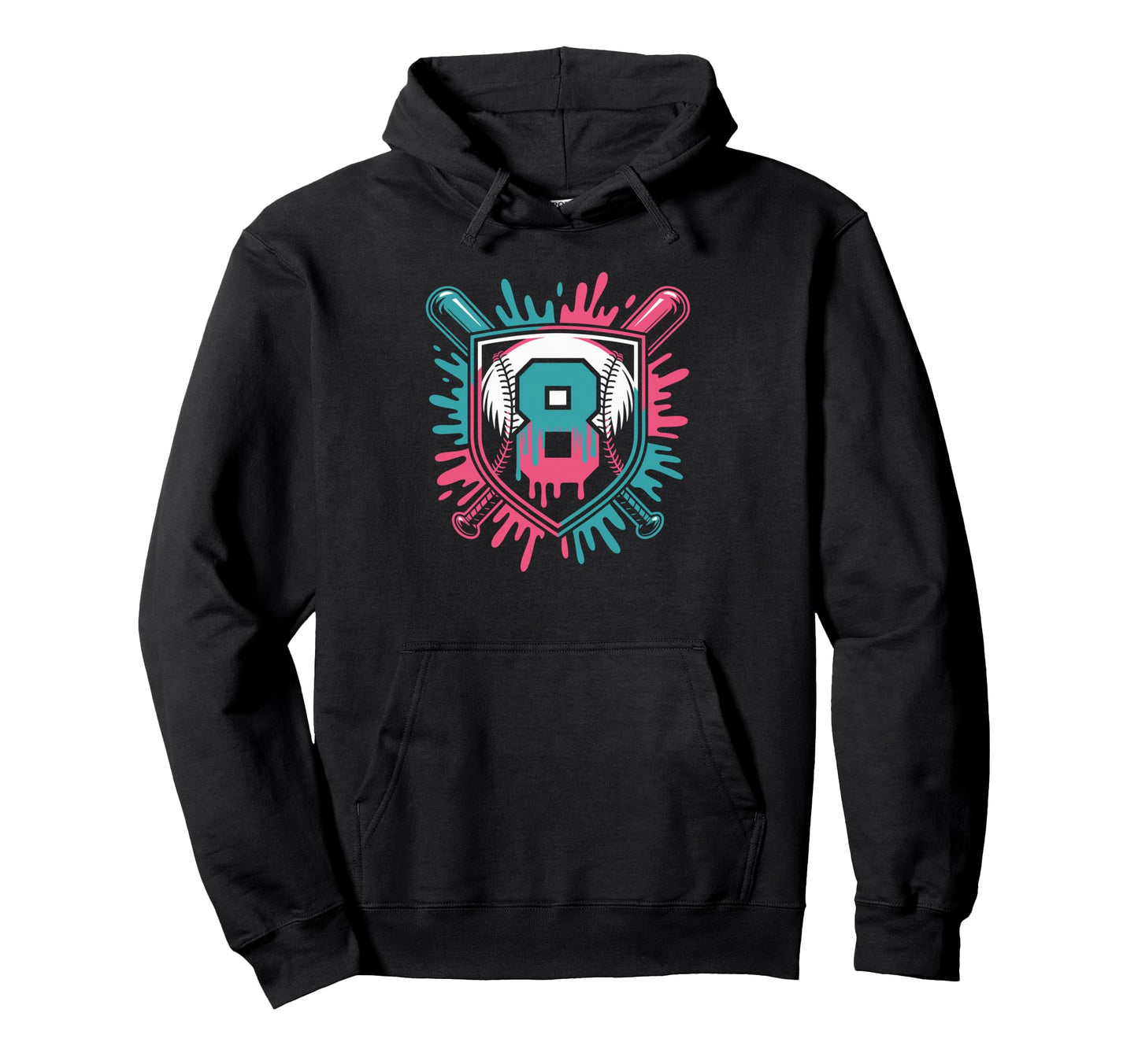 Turning Eight Baseball Birthday Energy Drip Hoodie - Graphic Print Unisex - T-Shirt, Sweatshirt, Hoodie