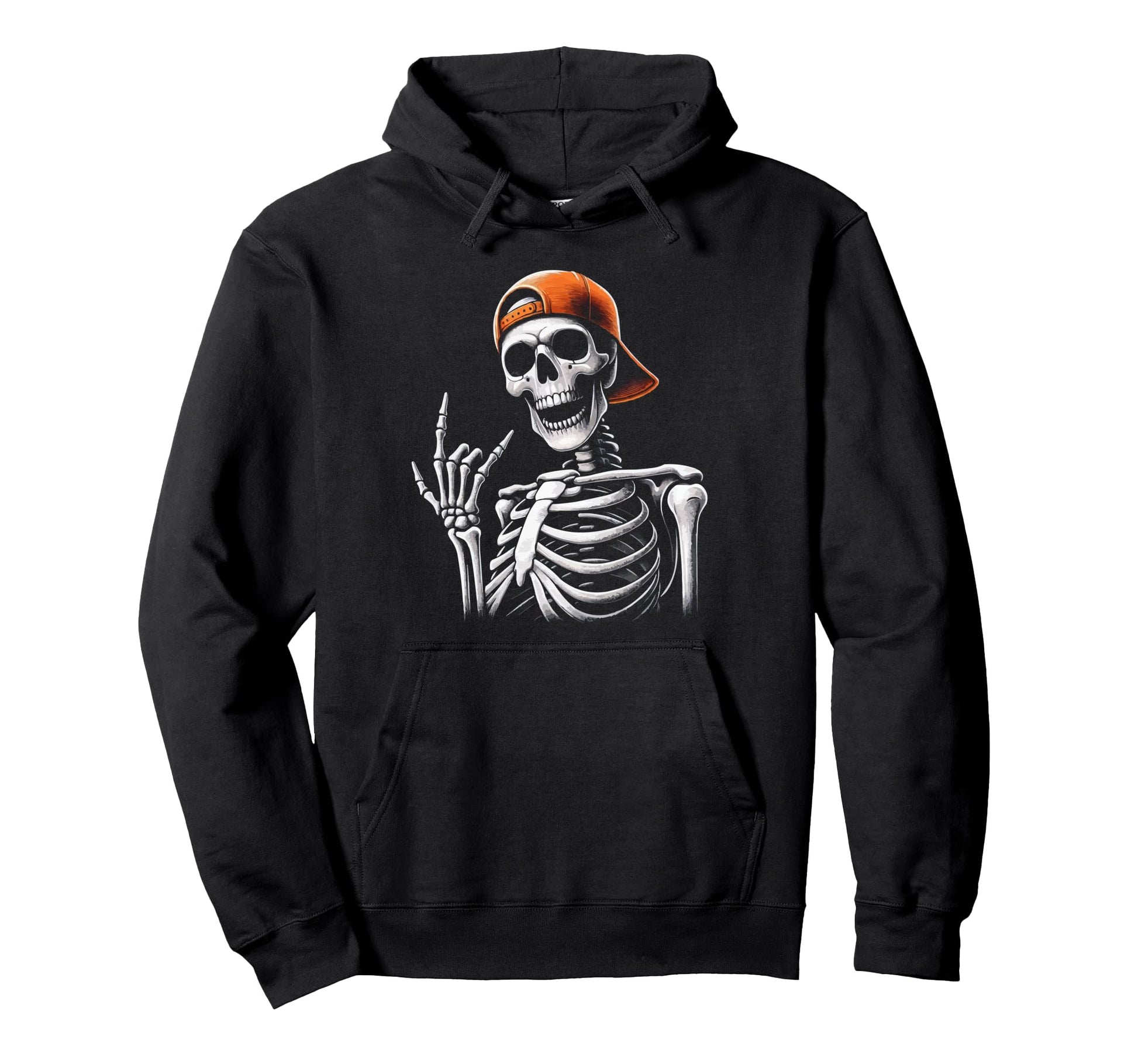 Skeleton Sunglasses Rock Sign Orange Hoodie - Novelty Apparel for Adults - T-Shirt, Sweatshirt, Hoodie