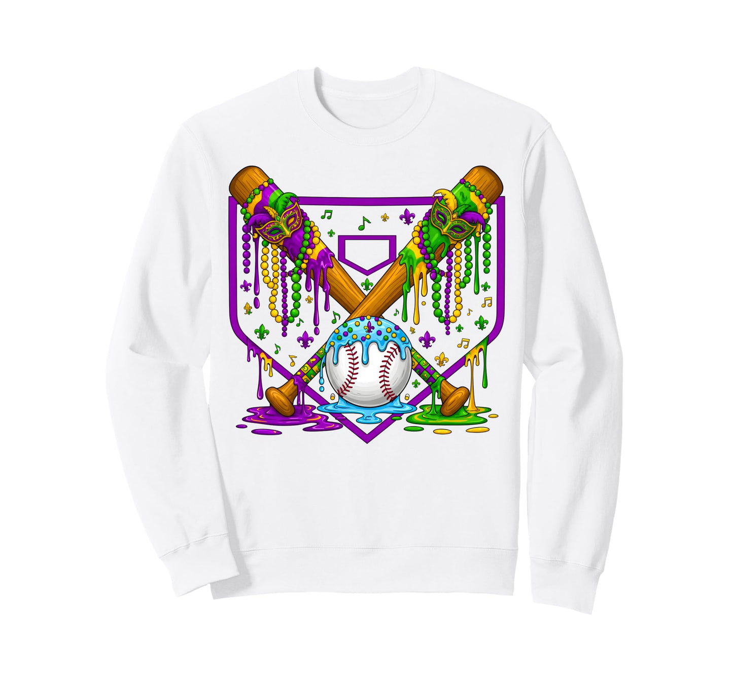 Mardi Gras Baseball Party Masks Sweatshirt - Aesthetic Graphic Men Women - T-Shirt, Sweatshirt, Hoodie