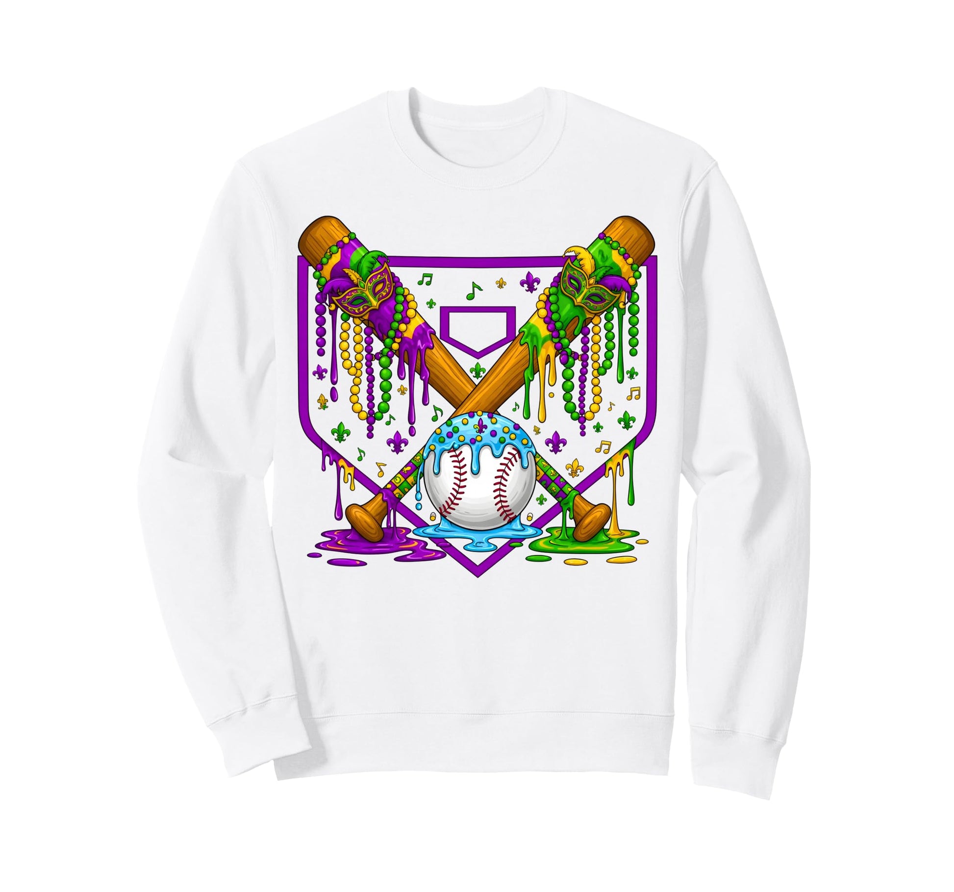 Mardi Gras Baseball Party Masks Sweatshirt - Aesthetic Graphic Men Women - T-Shirt, Sweatshirt, Hoodie