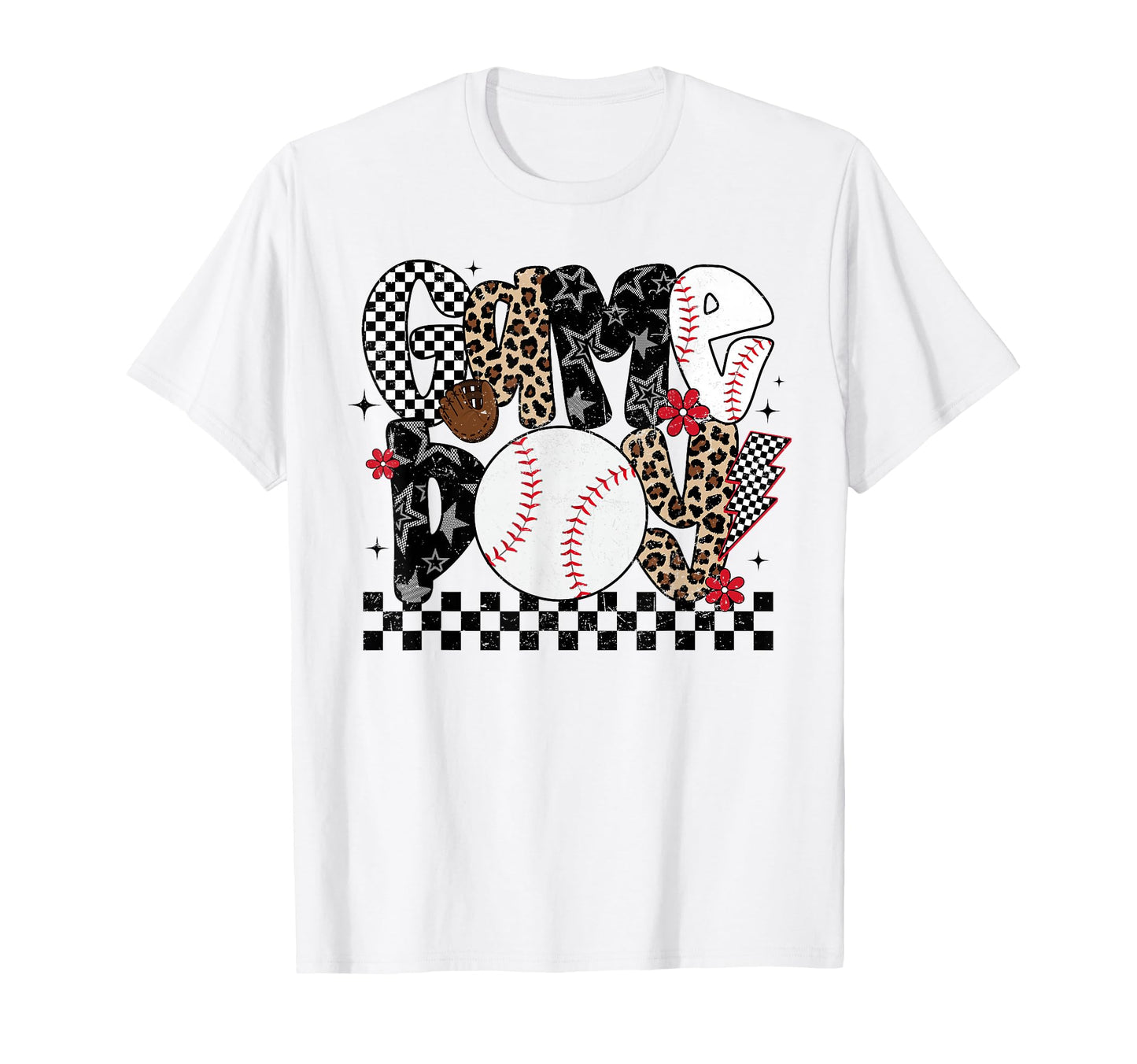 Checkered Leopard Game Day Baseball T-Shirt - Custom Art Print Unisex - T-Shirt, Sweatshirt, Hoodie