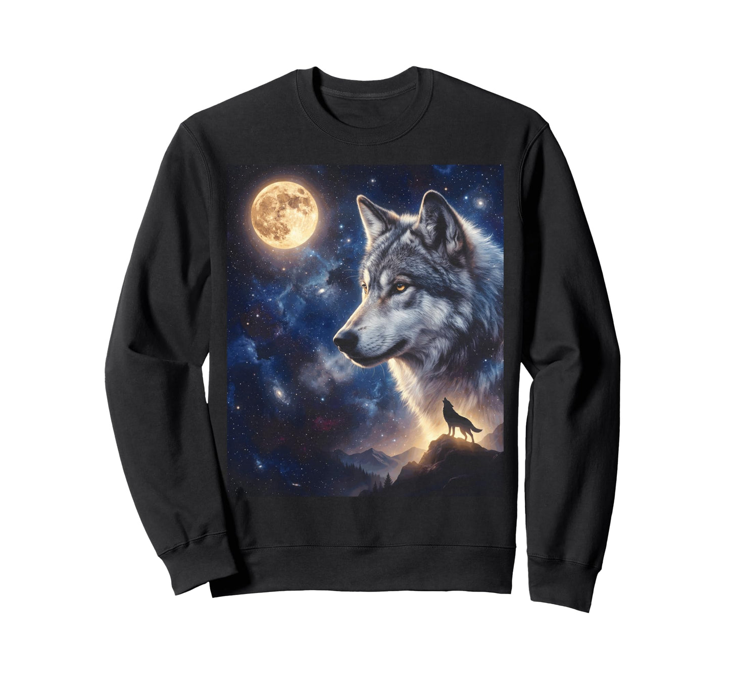 Celestial Lone Wolf Full Moon Sweatshirt - Casual Everyday Wear Unisex - T-Shirt, Sweatshirt, Hoodie