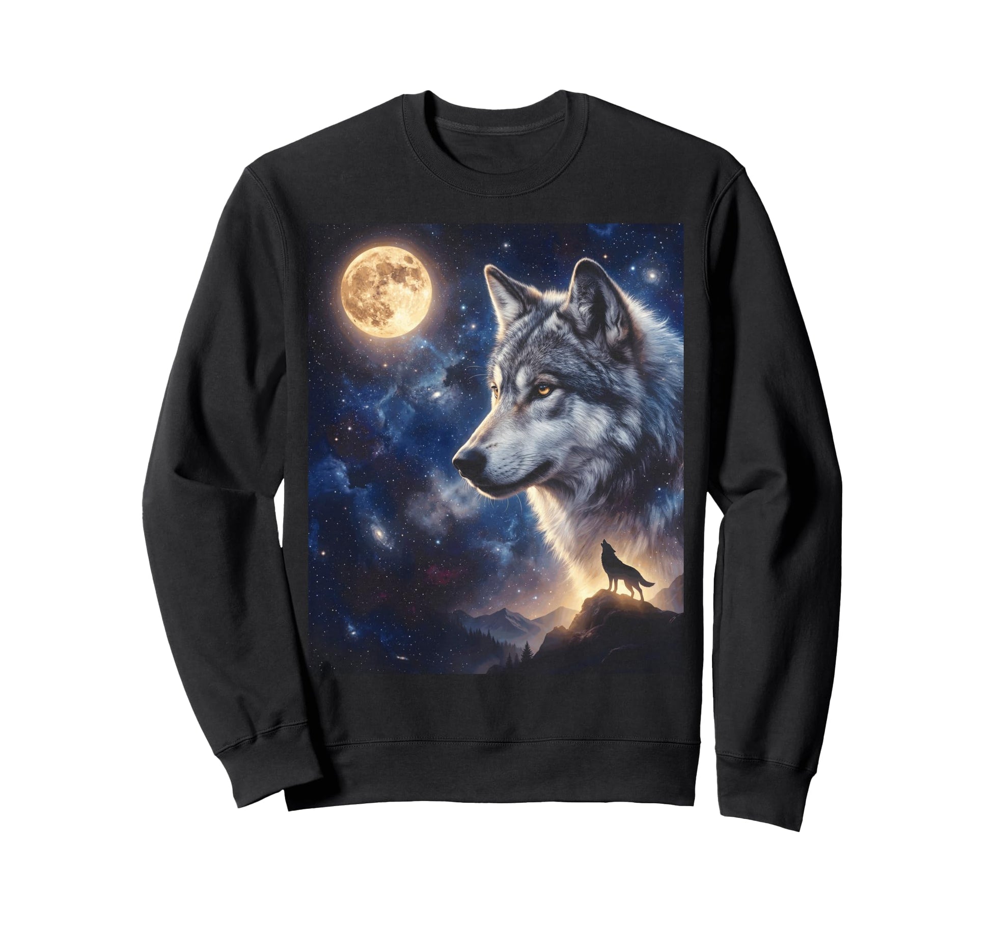 Celestial Lone Wolf Full Moon Sweatshirt - Casual Everyday Wear Unisex - T-Shirt, Sweatshirt, Hoodie