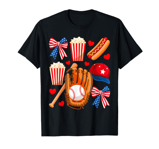 Baseball 4Th July Coquette Bow Baseball T-Shirt - Aesthetic Graphic Unisex - T-Shirt, Sweatshirt, Hoodie