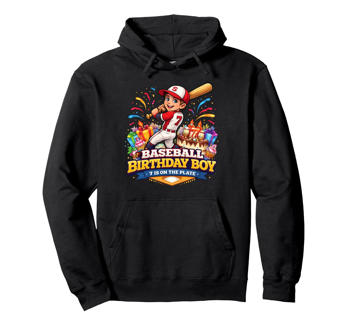 Baseball Birthday 7 Is Plate Game Day Hoodie - Trendy Graphic for Adults - T-Shirt, Sweatshirt, Hoodie