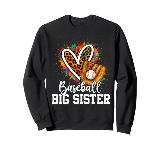 Baseball Big Sister Leopard Heart Sweatshirt - Streetwear Style Men Women - T-Shirt, Sweatshirt, Hoodie