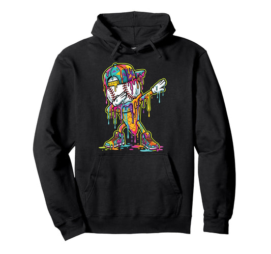Baseball Ice Cream Dripping Dabbing Hoodie - Novelty Apparel for Adults - T-Shirt, Sweatshirt, Hoodie