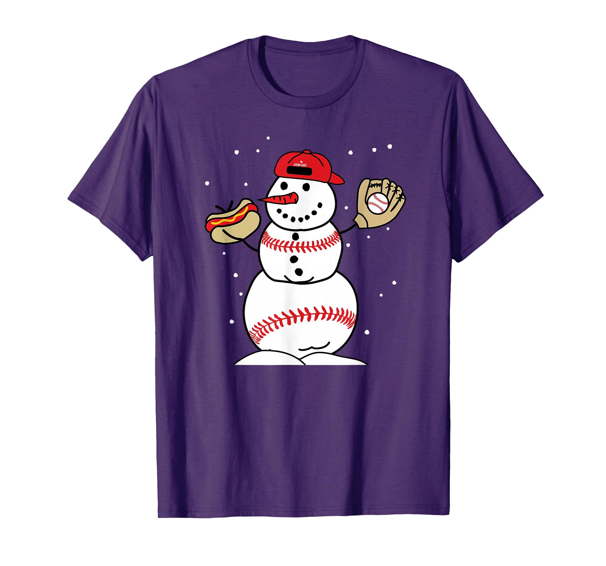 Baseball Snowman Snow Bro Winter Holiday T-Shirt - Graphic Print Men Women - T-Shirt, Sweatshirt, Hoodie