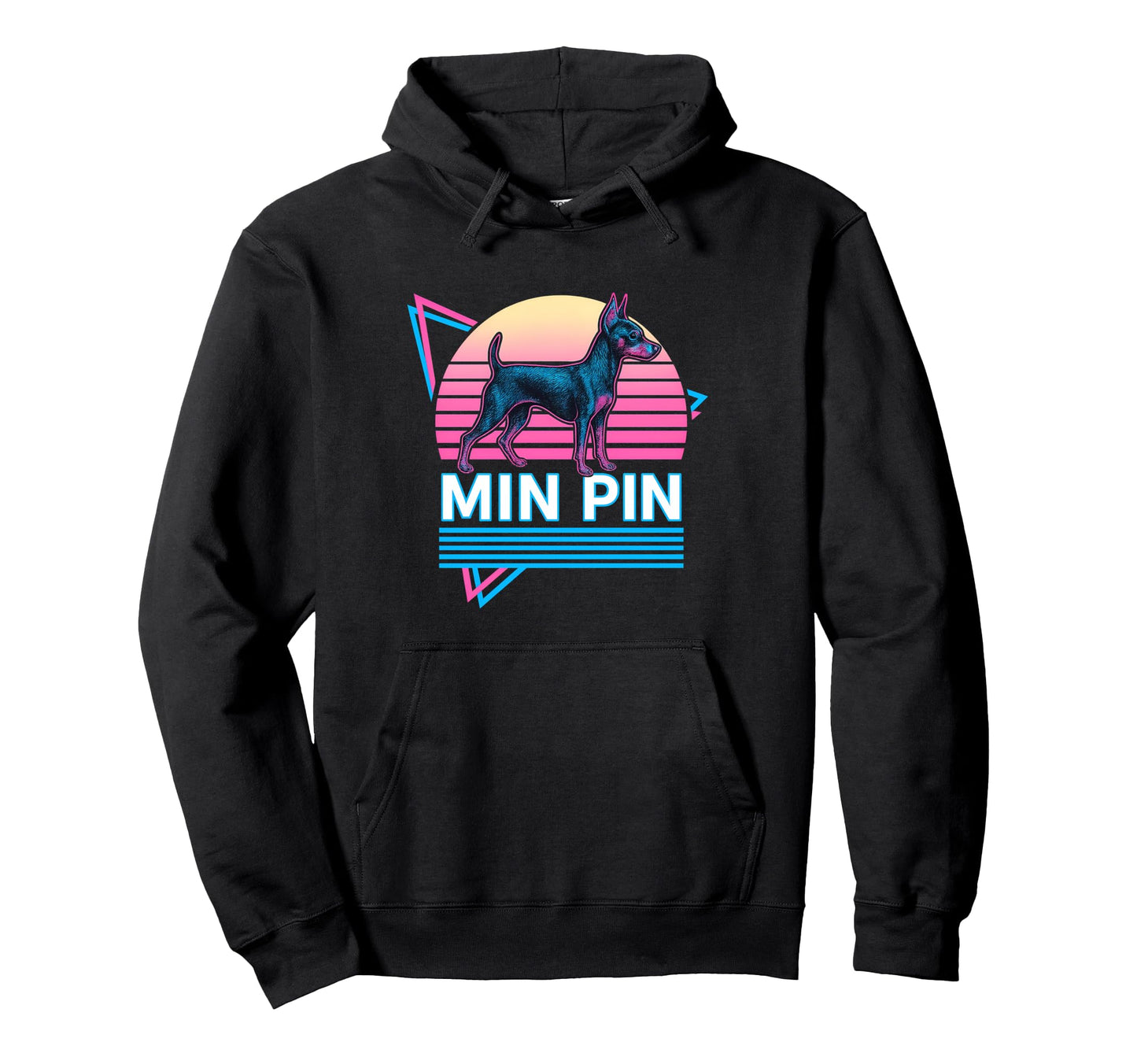 Miniature Pinscher Synthwave Aesthetic Dog Hoodie - Custom Art Print Unisex - T-Shirt, Sweatshirt, Hoodie