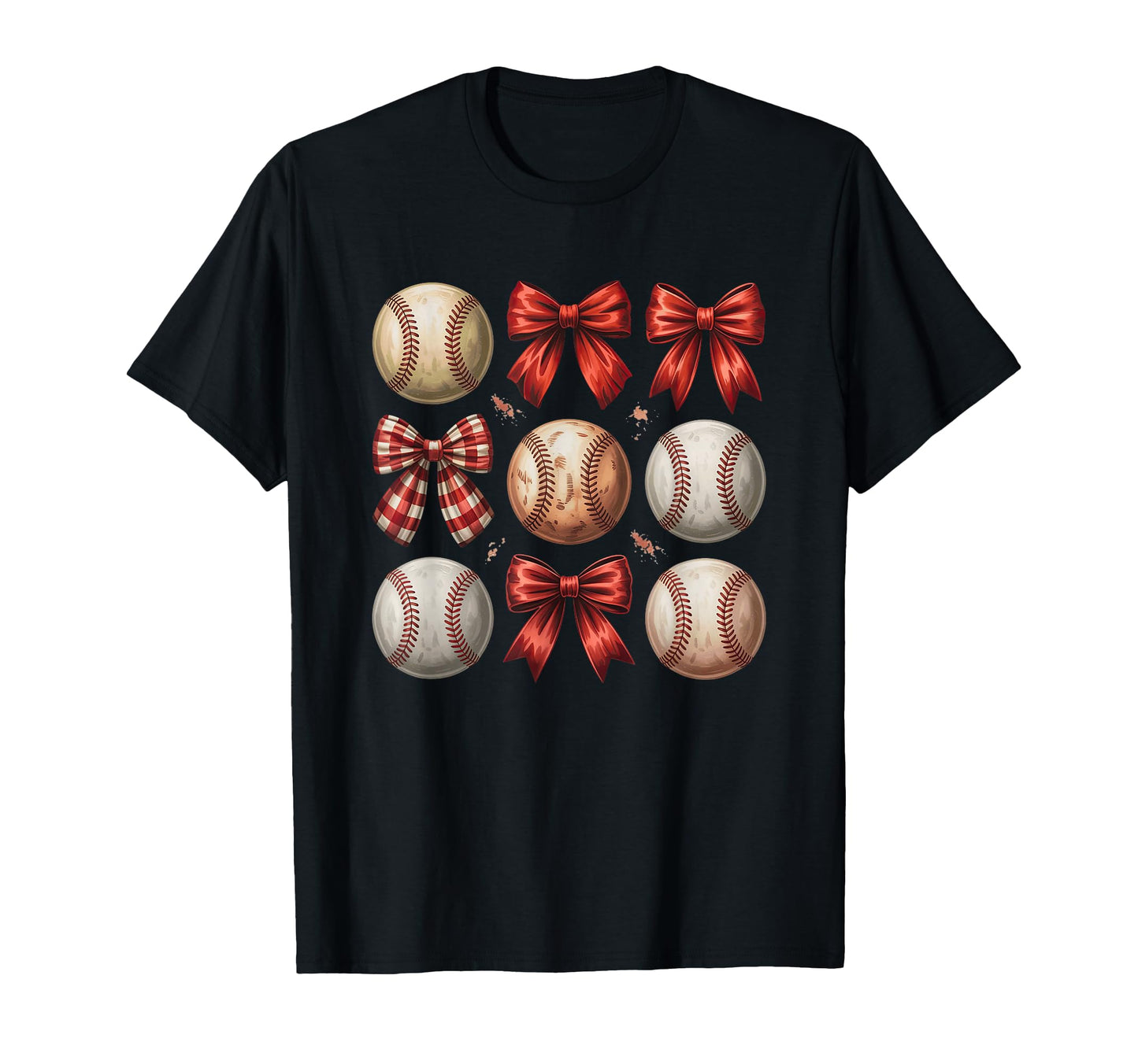 Playful Baseball Lover Red Bow And Ball T-Shirt - Trendy Graphic for Adults - T-Shirt, Sweatshirt, Hoodie