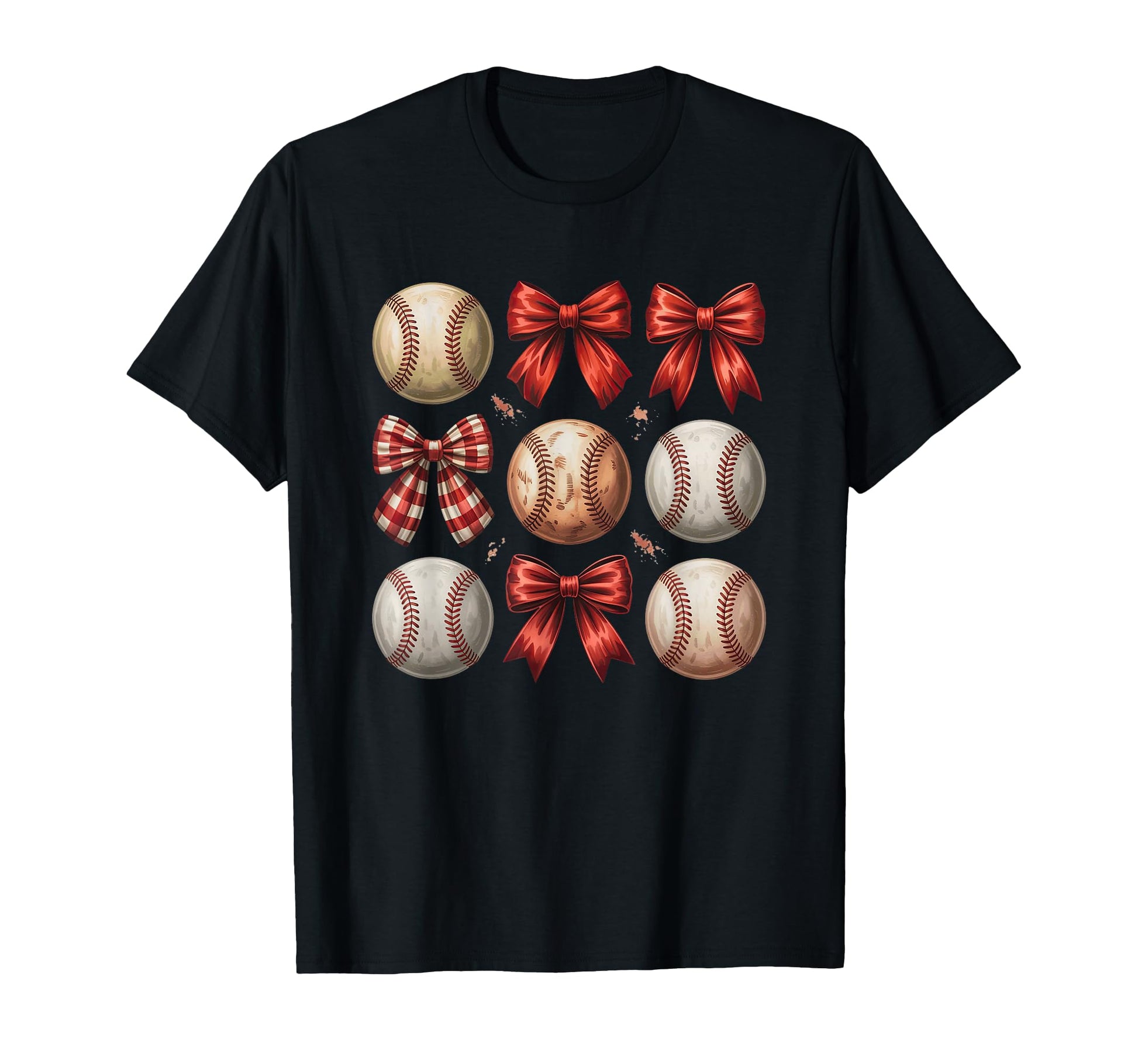 Playful Baseball Lover Red Bow And Ball T-Shirt - Trendy Graphic for Adults - T-Shirt, Sweatshirt, Hoodie