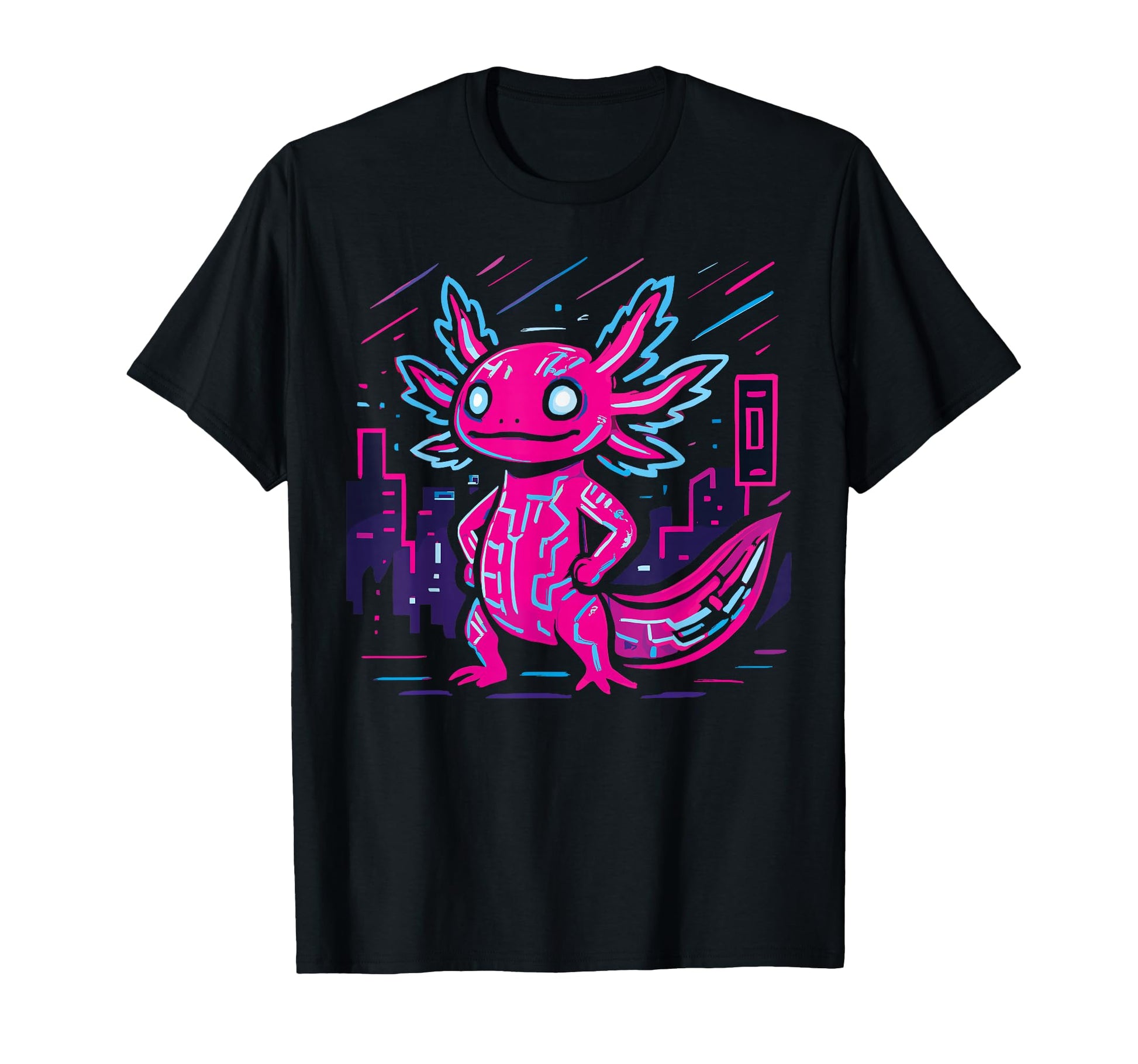 Cyberpunk Axolotl City 80S Synthwave T-Shirt - Novelty Apparel for Adults - T-Shirt, Sweatshirt, Hoodie
