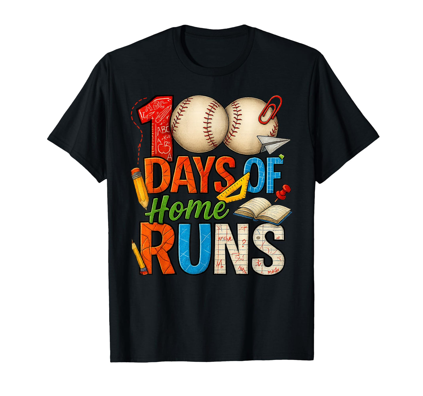100 Days Home Runs Baseball School T-Shirt - Trendy Graphic Men Women - T-Shirt, Sweatshirt, Hoodie