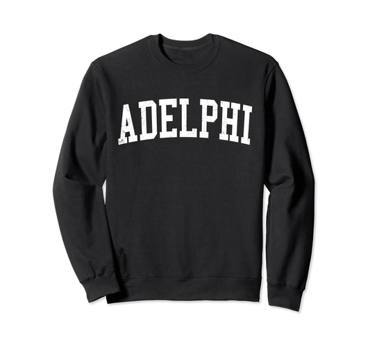 Adelphi Md Distressed White Varsity Sweatshirt - Novelty Apparel Unisex - T-Shirt, Sweatshirt, Hoodie