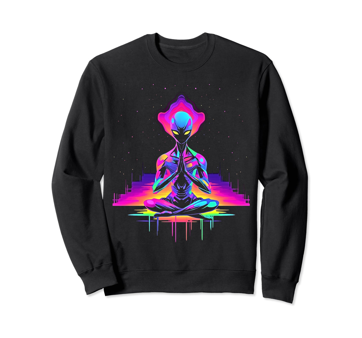 Synthwave Alien Buddha Cyberpunk 80S Sweatshirt - Minimalist Print Unisex - T-Shirt, Sweatshirt, Hoodie
