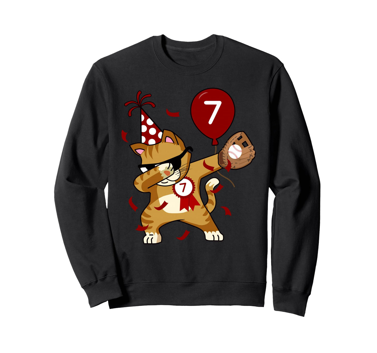 Dabbing Cat Baseball 7Th Birthday Sweatshirt - Aesthetic Graphic for Adults - T-Shirt, Sweatshirt, Hoodie