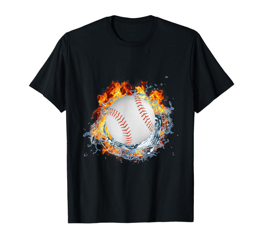 Baseball Ice Splash Fire Flame Sport T-Shirt - Streetwear Style Unisex - T-Shirt, Sweatshirt, Hoodie