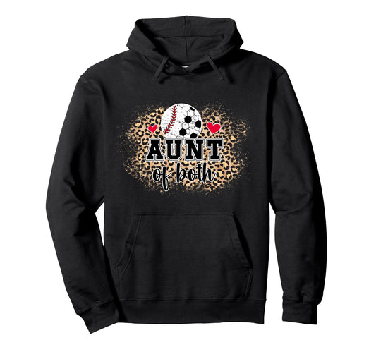 Aunt Both Leopard Baseball Soccer Aunt Hoodie - Casual Everyday Wear Unisex - T-Shirt, Sweatshirt, Hoodie