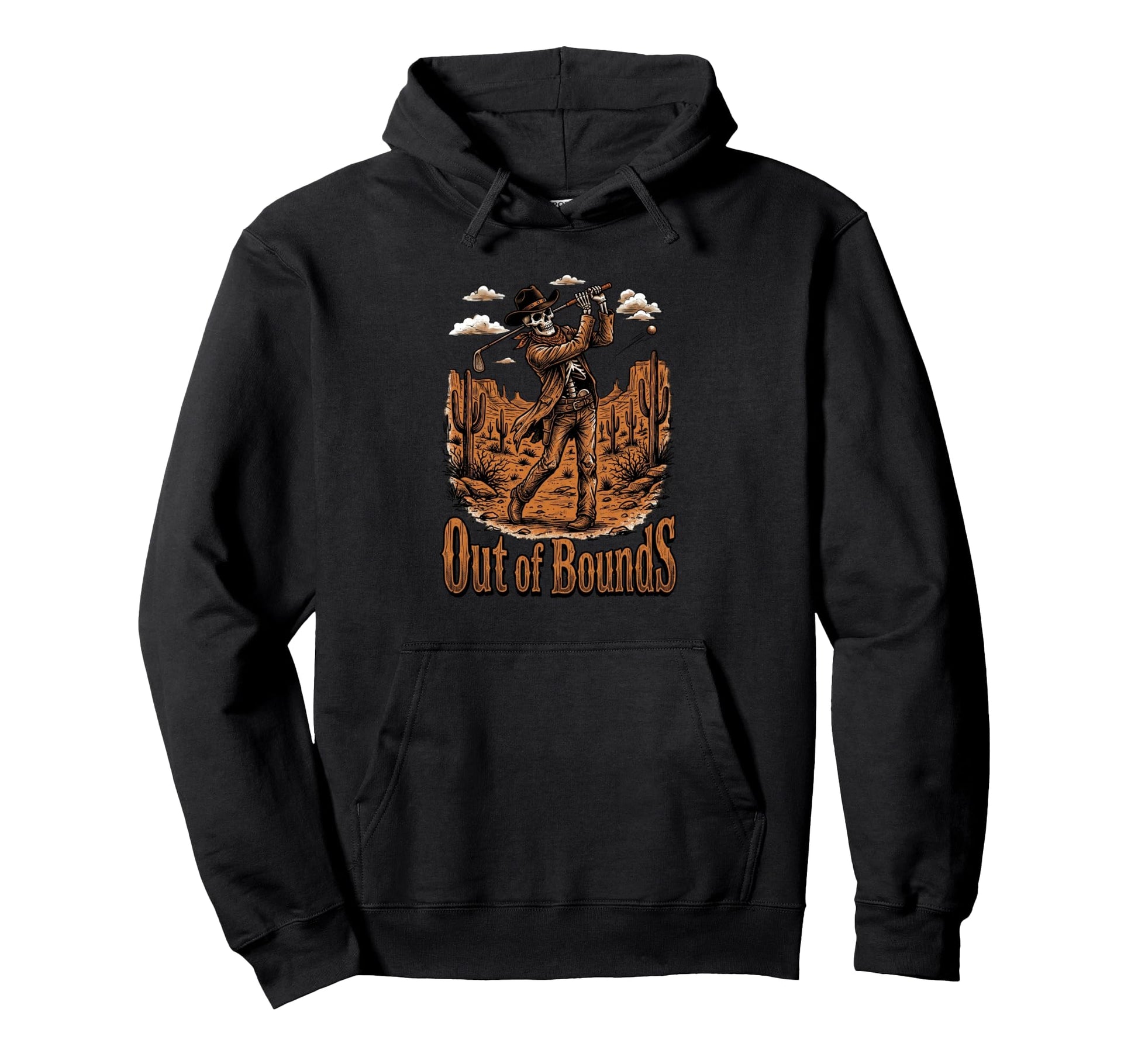 Golf Skeleton Cowboy Western Desert Hoodie - Custom Art Print Unisex - T-Shirt, Sweatshirt, Hoodie
