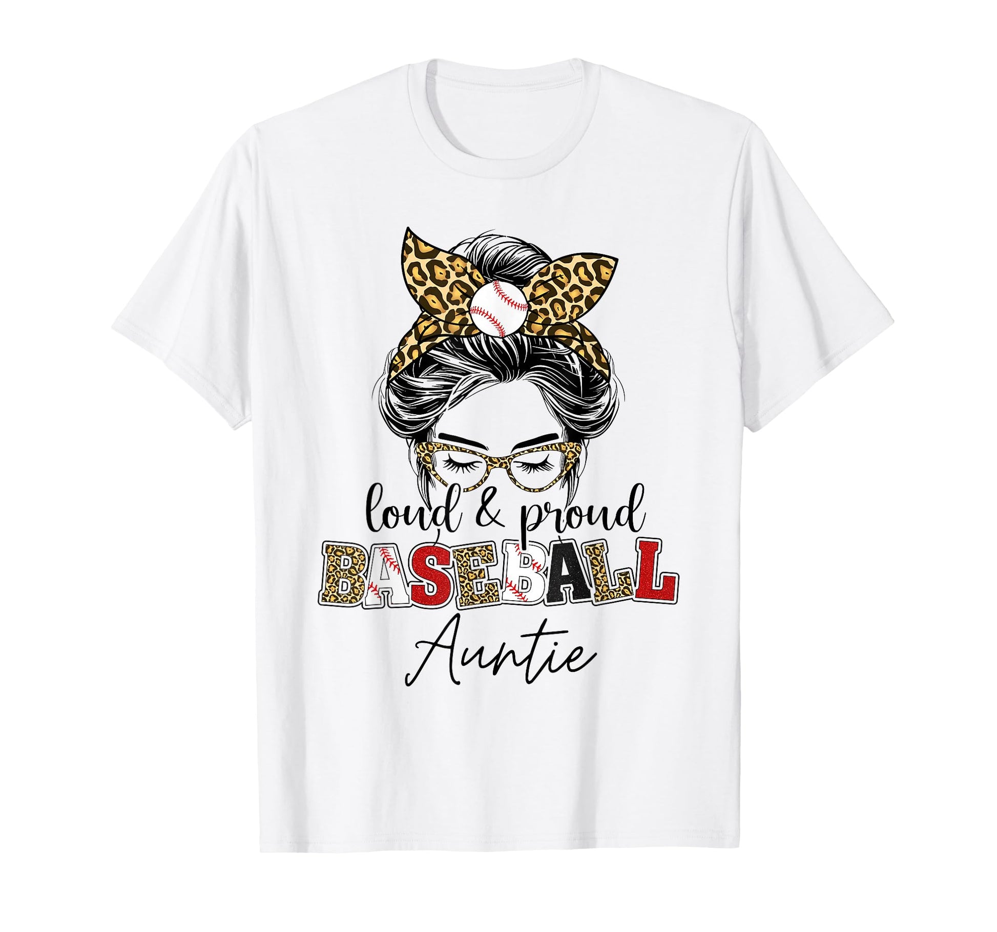 Proud Baseball Auntie Messy Bun T-Shirt - Aesthetic Graphic for Adults - T-Shirt, Sweatshirt, Hoodie