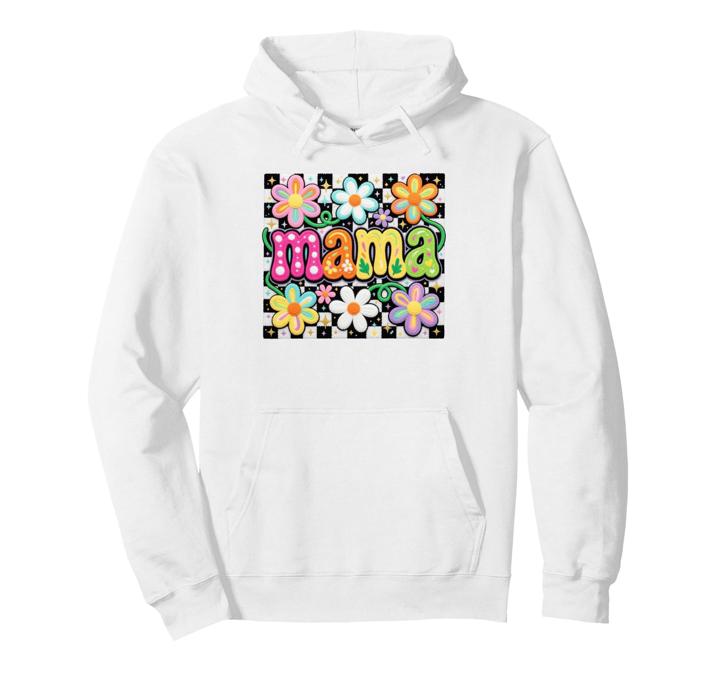 Mama Flowers Checkerboard Pattern Hoodie - Novelty Apparel Unisex - T-Shirt, Sweatshirt, Hoodie