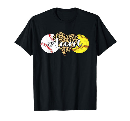 Aunt Baseball Softball Leopard T-Shirt - Aesthetic Graphic for Adults - T-Shirt, Sweatshirt, Hoodie
