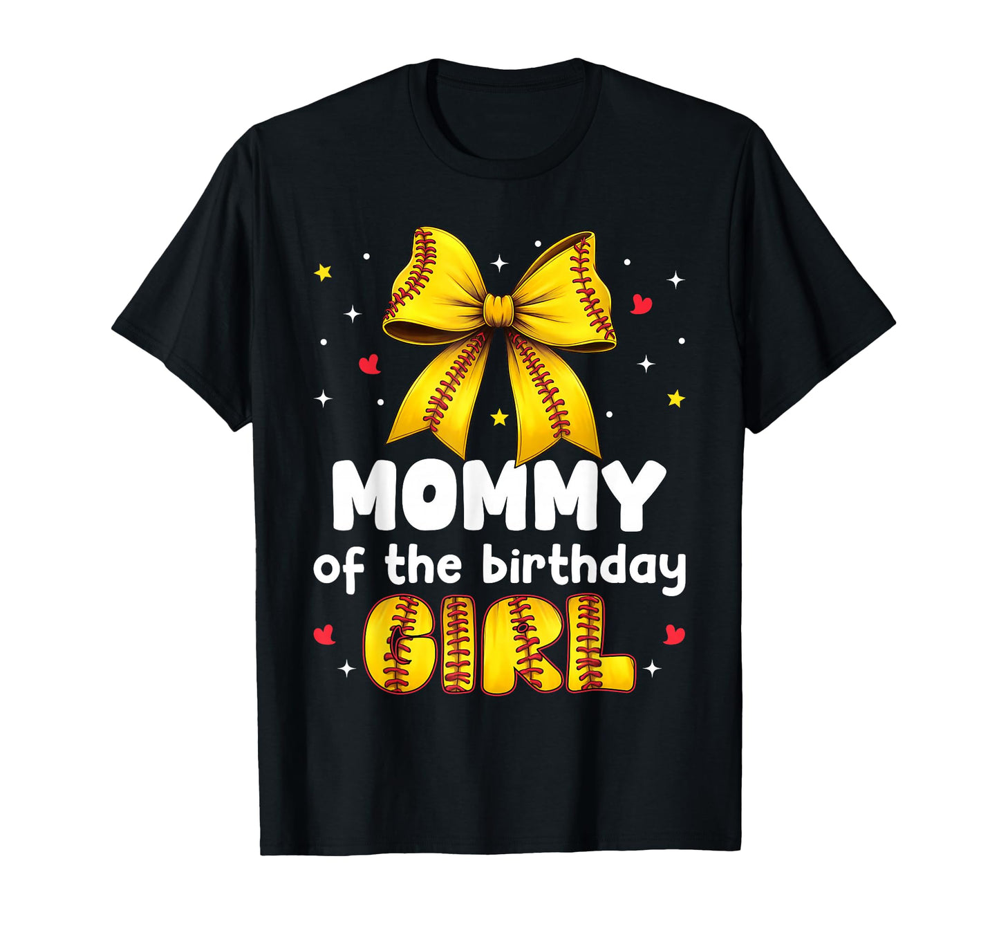 Mommy Birthday Baseball Softball Bow T-Shirt - Minimalist Print for Adults - T-Shirt, Sweatshirt, Hoodie