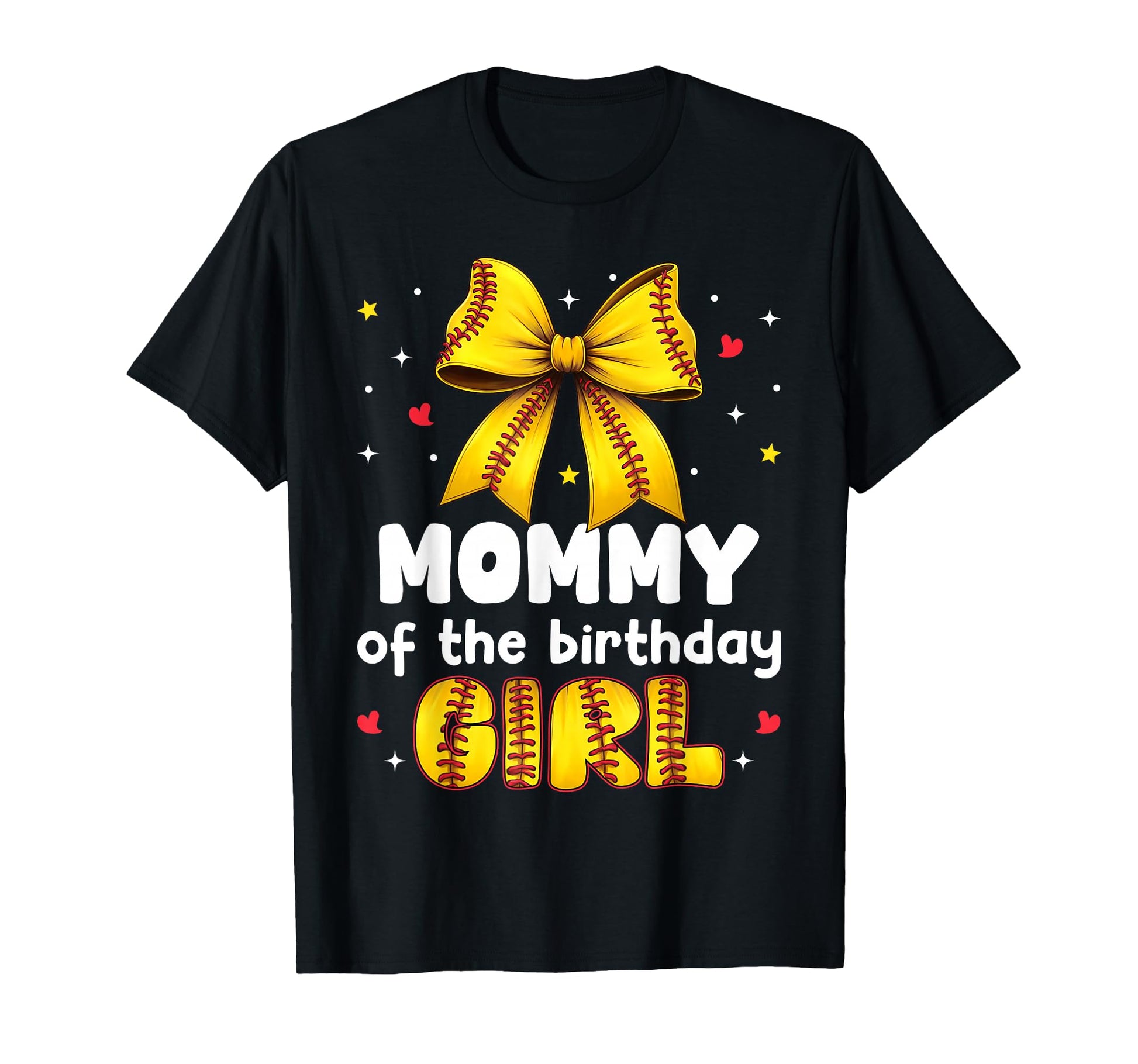 Mommy Birthday Baseball Softball Bow T-Shirt - Minimalist Print for Adults - T-Shirt, Sweatshirt, Hoodie