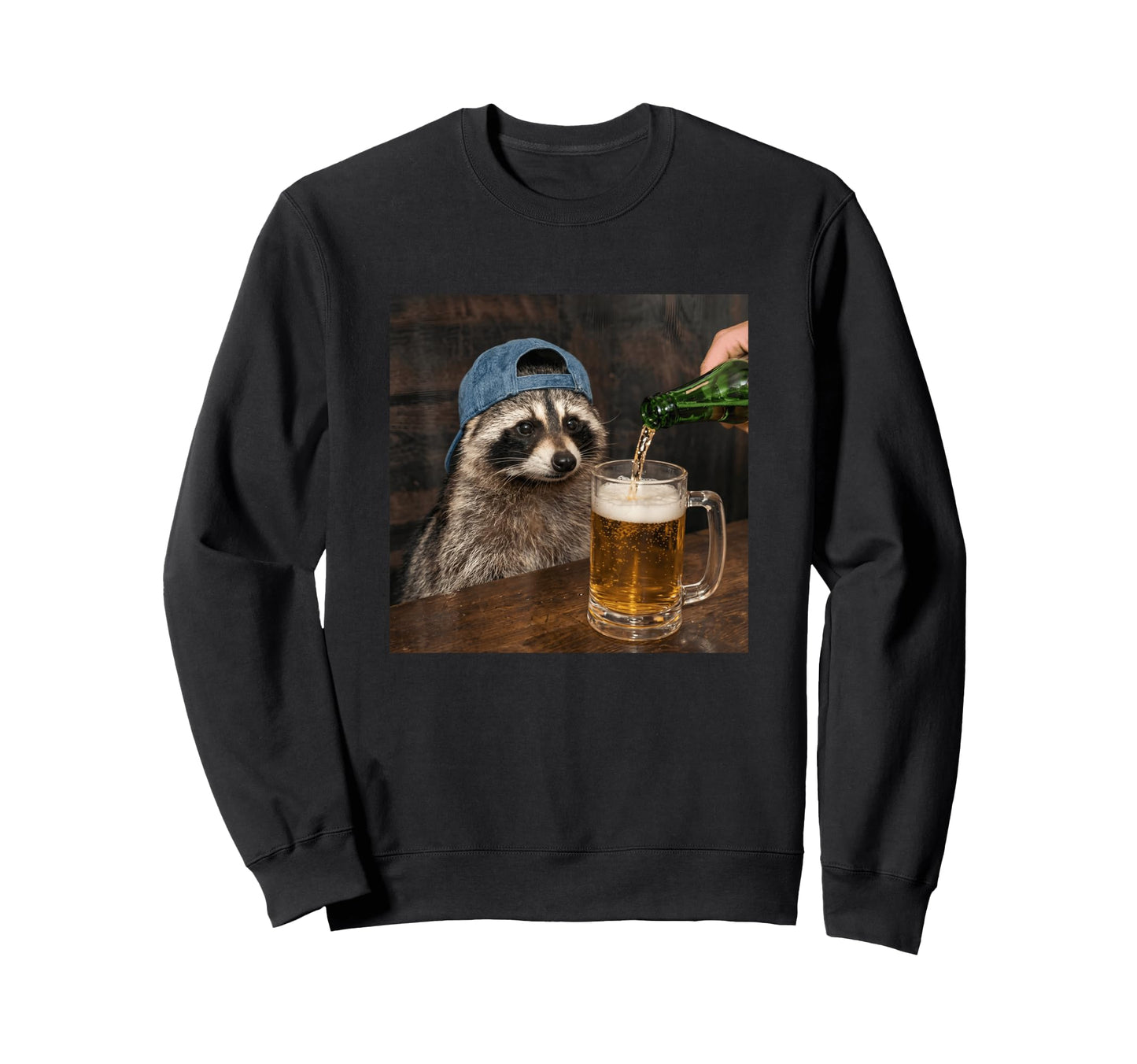Raccoon Drinking Beer Funny Animal Sweatshirt - Custom Art Print Men Women - T-Shirt, Sweatshirt, Hoodie