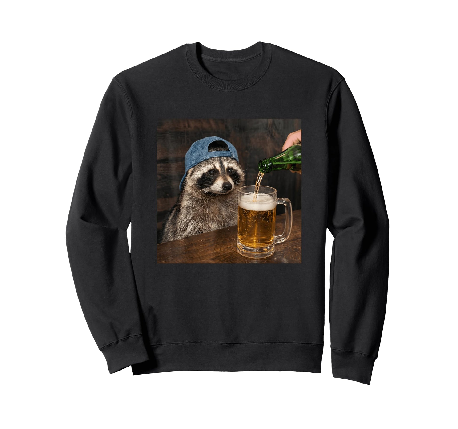 Raccoon Drinking Beer Funny Animal Sweatshirt - Custom Art Print Men Women - T-Shirt, Sweatshirt, Hoodie