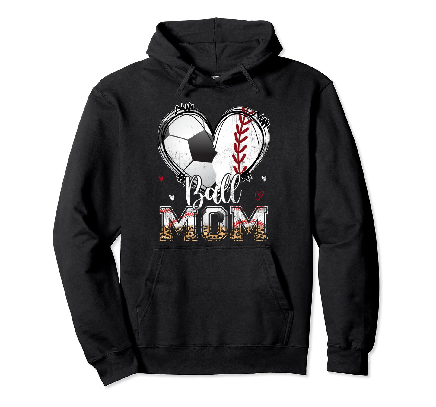 Ball Mom Baseball Soccer Heart Hoodie - Custom Art Print for Adults - T-Shirt, Sweatshirt, Hoodie