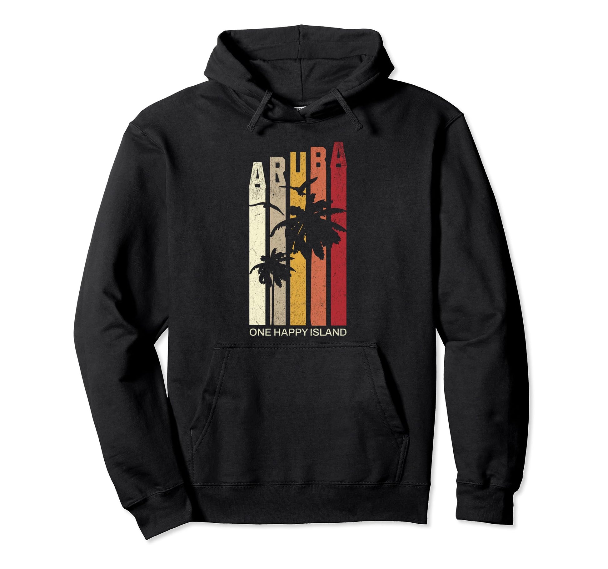 One Happy Island Aruba Stripes Palm Hoodie - Novelty Apparel Men Women - T-Shirt, Sweatshirt, Hoodie