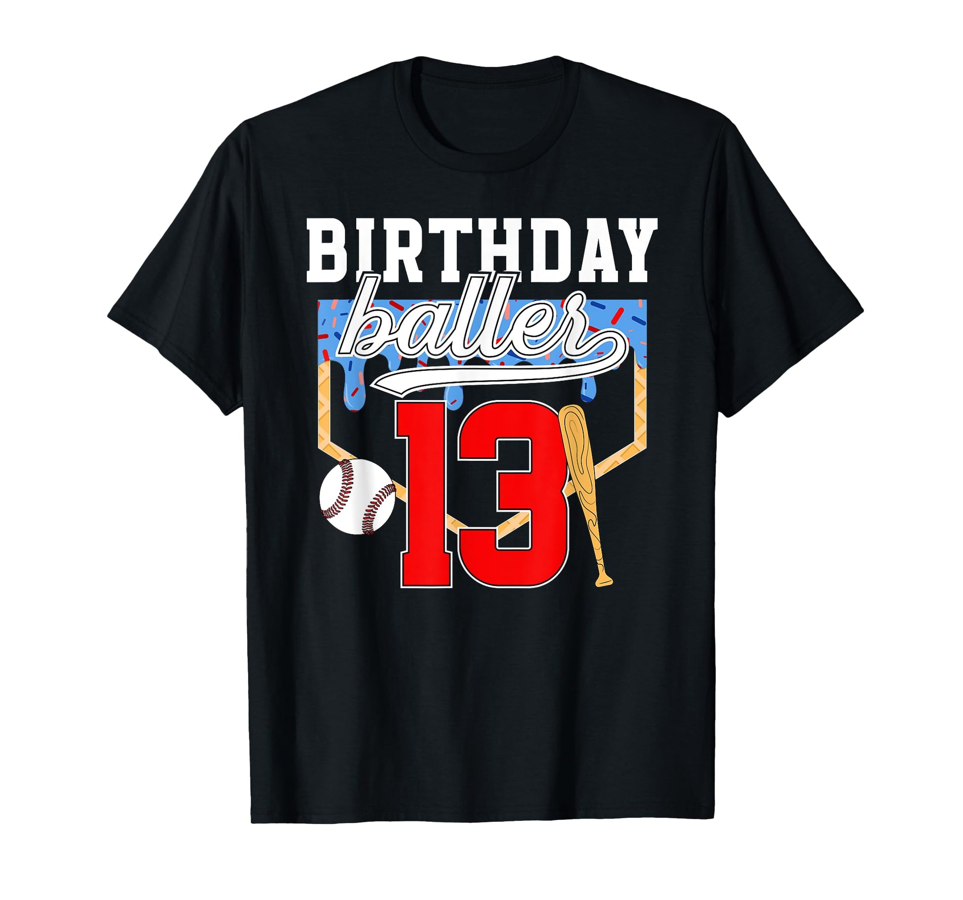 13Th Baseball Birthday 13 Year Old T-Shirt - Custom Art Print for Adults - T-Shirt, Sweatshirt, Hoodie