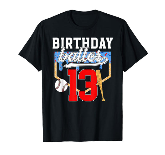 13Th Baseball Birthday 13 Year Old T-Shirt - Custom Art Print for Adults - T-Shirt, Sweatshirt, Hoodie